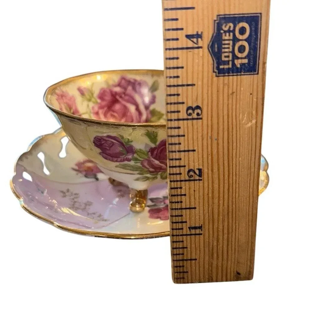 Vintage Shafford Iridescent Japan footed Teacup and Saucer Set laced Lusterware
